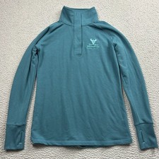 Free Fly 1/4 Snap Pullover Womens Small Teal Bamboo Thermal Fleece Big Sky Logo