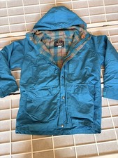 Abrigo Parka De Colección Woolrich Mujer Azul Brillante Forrado a Cuadros Tareas Chaqueta de Campo Talla L