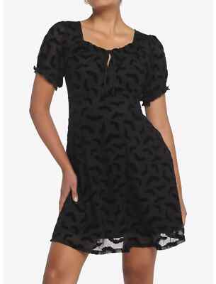Cosmic Aura Black Flocked Bats Babydoll Dress Hot Topic Vampire Gothic Horror S