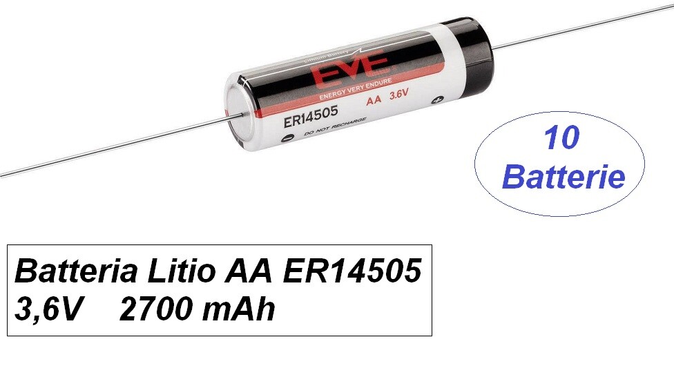 Pack 10 Pile AA ER14505 Li-SOCl2 3.6V 2700mAh con Terminali Assiali