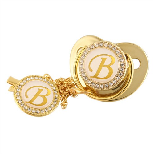 1pc Neugeborenes Baby Gold Schnuller mit Clips Infant 26 Buchstaben Schnuller - Bild 7 von 50