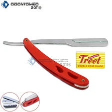 Barber Razor Red Stylish Handle Cut-Out Straight Hair Shaving Free Blade BTS-356