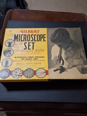 VINTAGE GILBERT MICROSCOPE SET No. 2 w/ Polaroid Junior In Original Box 1938