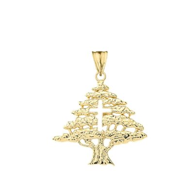 10k White Gold Polished Cedar Tree Charm Pendant – Symbol Of Peace & Longevity 6 thumbnail image