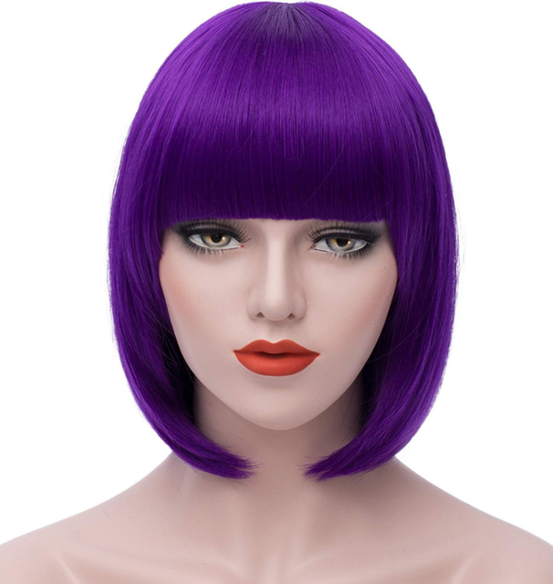 Mersi Purple Wigs For Women Short Straight Bob Hair Wig With Bangs