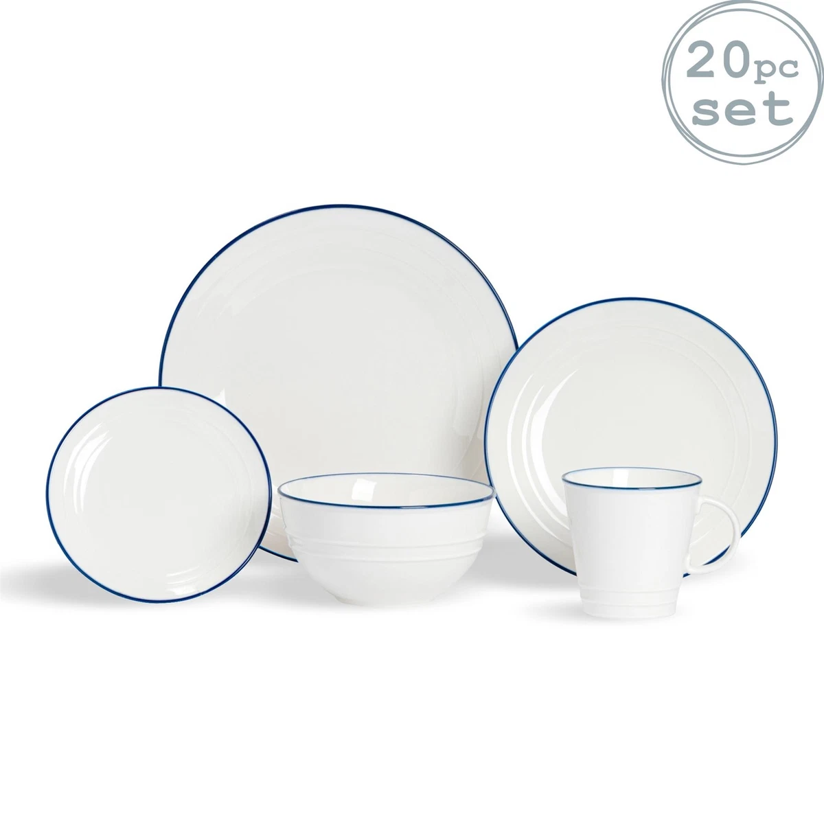 20 Piece White Farmhouse Dinner Set Rustic Country Plates Bowls