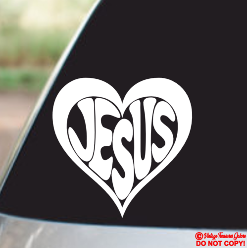 JESUS HEART Vinyl Decal Sticker Car Window Wall Bumper God Love Christ Bible Jdm - Picture 1 of 2