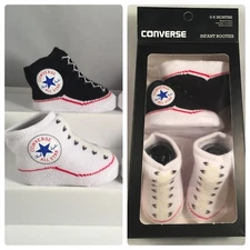 2 Pair Converse Chuck Taylor 0-6 Months Baby Booties Infant Black White Gift B4 