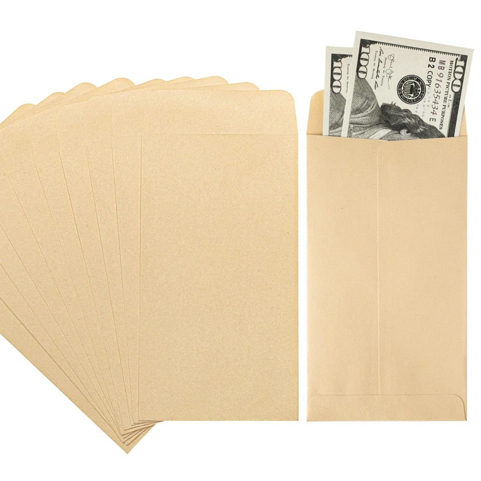 100 PACK Brown Cash Envelopes 3 1/2 x 6 1/2 for Budgeting, Small Kraft ...