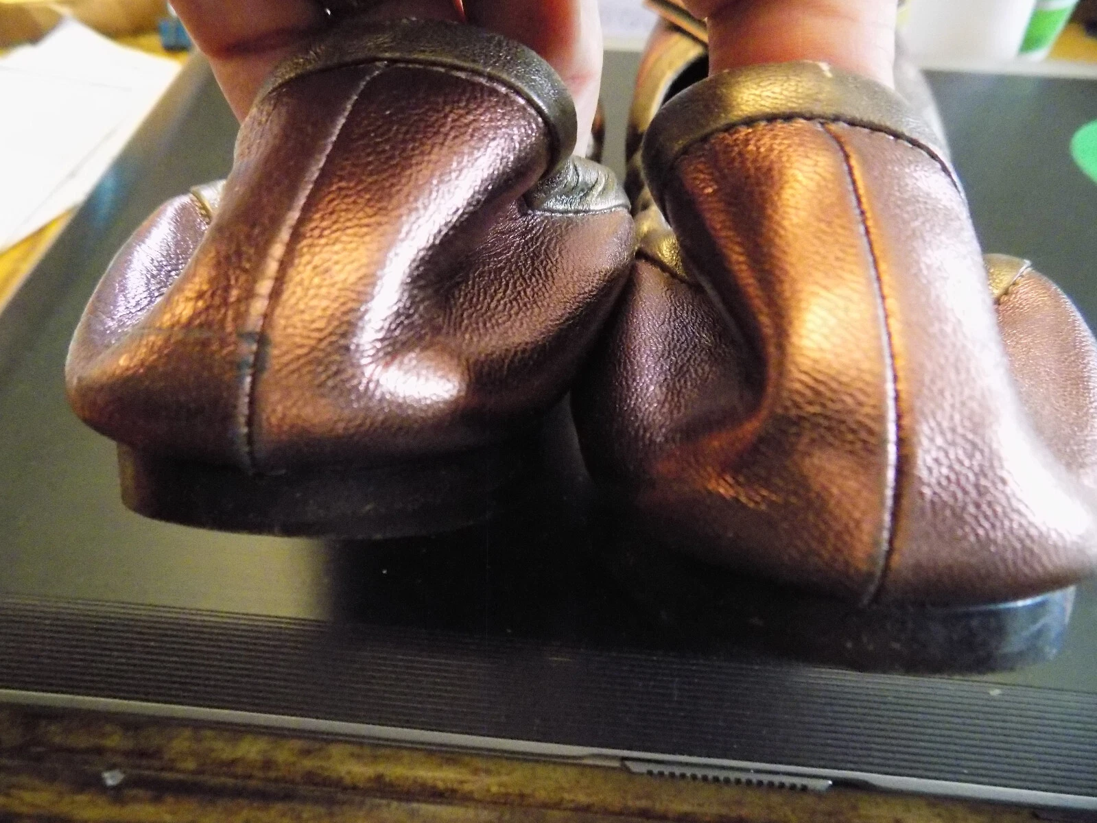 Ballerina in pelle Miu miu nappa bronzo metallizzato grande punta in metallo taglia 37 6 5