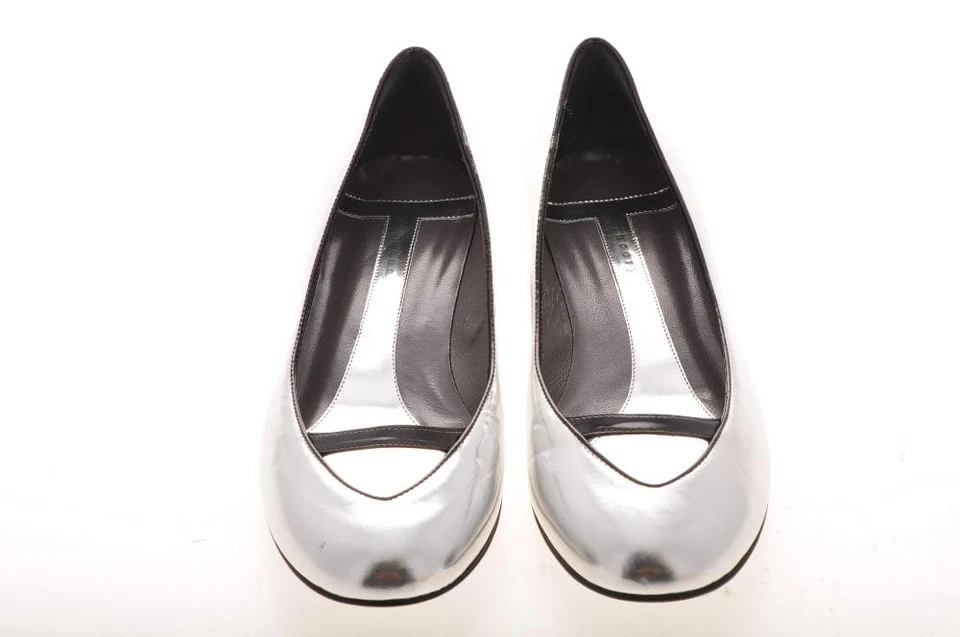 New THEORY Women Silver Leather Flat Pump Shoe Sz 7.5 M  Sz 37.5 Italy - Image 3 of 4