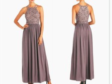 Nightway Lace-Top Gown Sequin Evening Formal Dress TaupeIvory Gown/Wedding /8