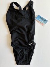 Sporti 26Y Solid Wide Strap One Piece Swimsuit Youth Black Racerback