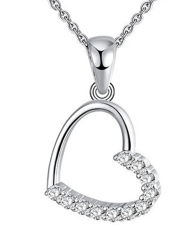 Ciondolo a forma di cuore aperto lucido in oro bianco 10KT vintage da 0,35 CT con diamante di piccole dimensioni SENZA CATENA - Italia