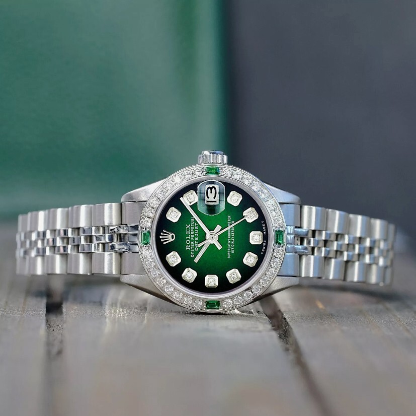 SAGE セージ 1556 モデル5500 Rolex Datejust Stainless Steel Green Vignette Diamond Dial & Bezel