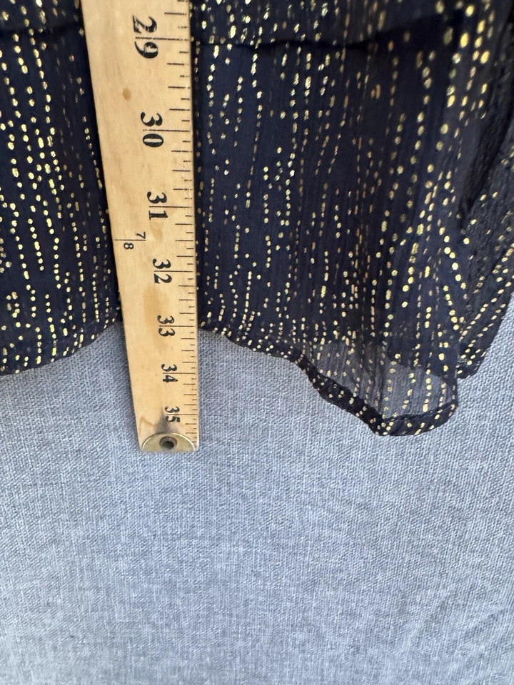 Mini Vestido Aqua Metálico Manga Abullonada Pequeño Azul Marino Punto Dorado Año Nuevo Calado Foto 3 de 4