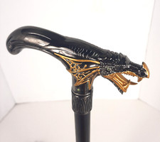 Golden Winged Dragon T Handle Metal Cane 2 Steel Shaft Travel Walking Stick NEW