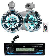 JVC KD-X38MBS Marine Stereo Receiver w/Bluetooth 2 6.5" LED Tower Speakers