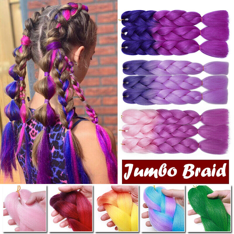 NATURAL BEAUTY Synthetic Braiding Hair Bundles Ombre Twist Braiding Hair  Fiber Jumbo Hair Extensions for Women (3 Bundles, Purple-Lake Blue-Light