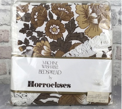Vintage Retro 1970s Horrockses Brown Floral Bedspread With Tassels brand New E5 - Picture 9 of 14