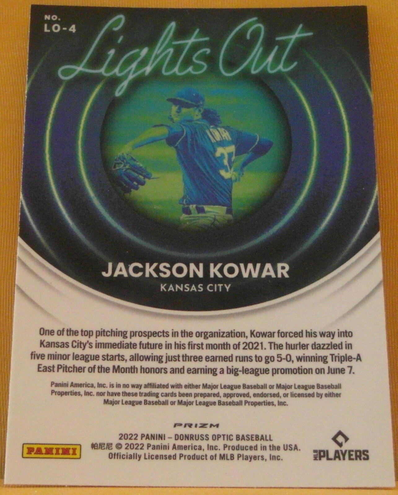 2022 Donruss Optic Jackson Kowar Lights Outs Prizm Parallel Kansas City