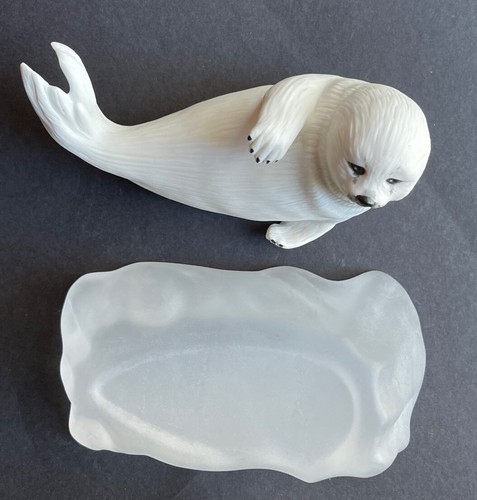 1987 Franklin Mint Ceramic White Seal Snow Pup Figurine On Ice Rock - Picture 6 of 11