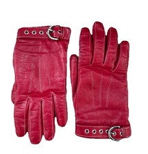 Coach Red Leather Cashmere Lined Gloves Silver Soho Buckle Vintage Size 6.5