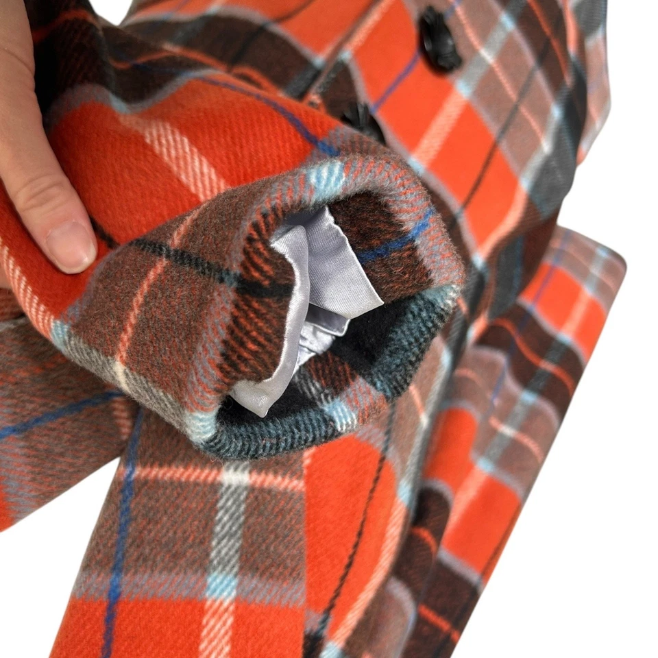 Anthropologie Nick & Mo Wool Orange Plaid Coat Jacket Retro Insp 70s Twee Cute M - Image 3 of 4