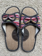 Women's Slipper Sandal Straw Woven Linen Bow Non-slip size 8