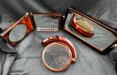 VTG Lucite/Bakelite/Acrylic-Tortoise Shell-Vanity Mirror-Lot of 3-Hong Kong-Rare