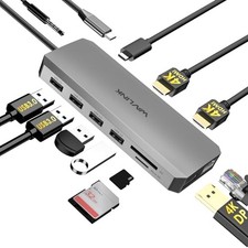 USB C Docking Station Dual Monitor, USB-C Hub Laptop Triple Display with Grey