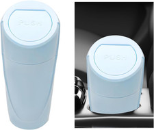 Mini Car Trash Can With Lid Cup Holder Garbage Bin Light Blue Portable