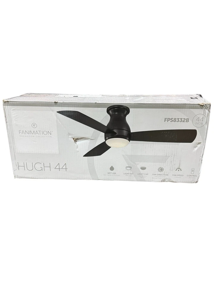 Fanimation FPS8332BW Hugh 44" 3 Blade Outdoor LED Ceiling Fan - Black - Image 3 of 4