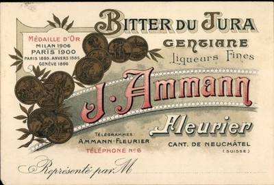 Litho Advertising, Bitter du Jura, Liqueurs Fines, J. Ammann - 11535262