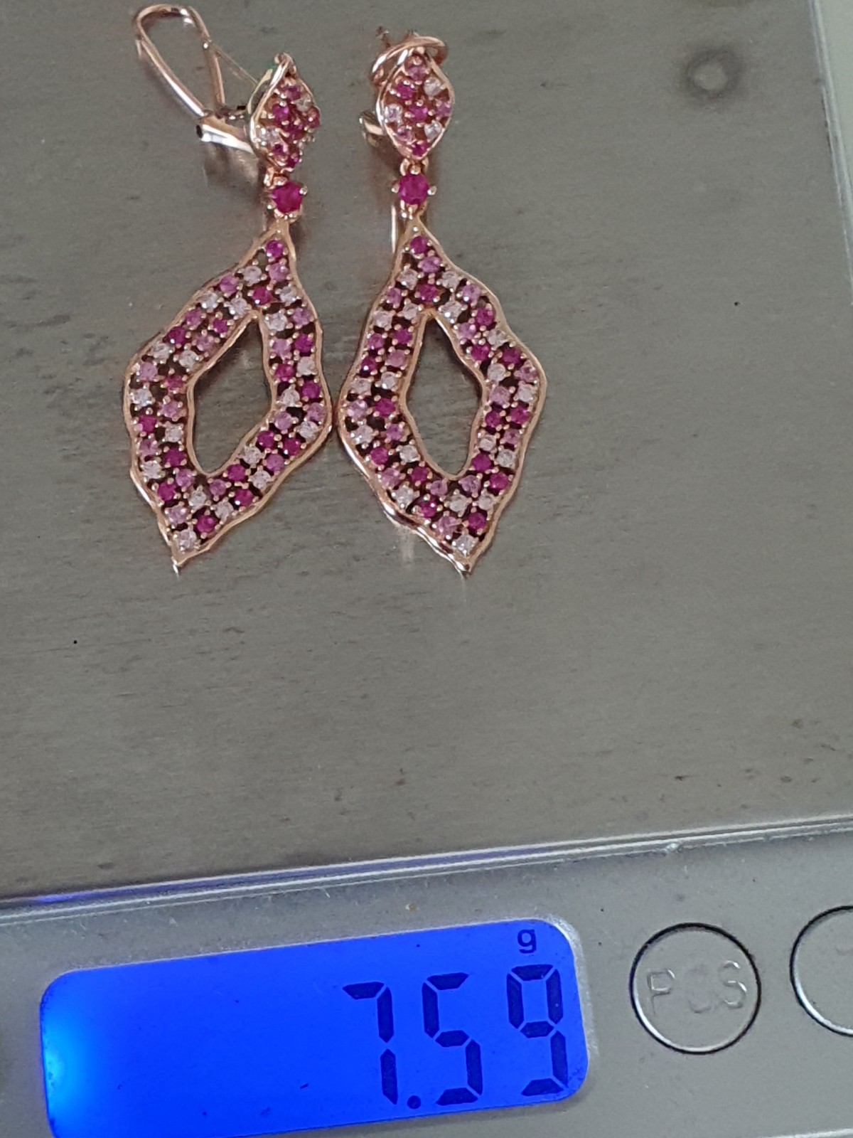 Pink Sapphire And Ruby Large Dangle Drop Earrings… - image 6