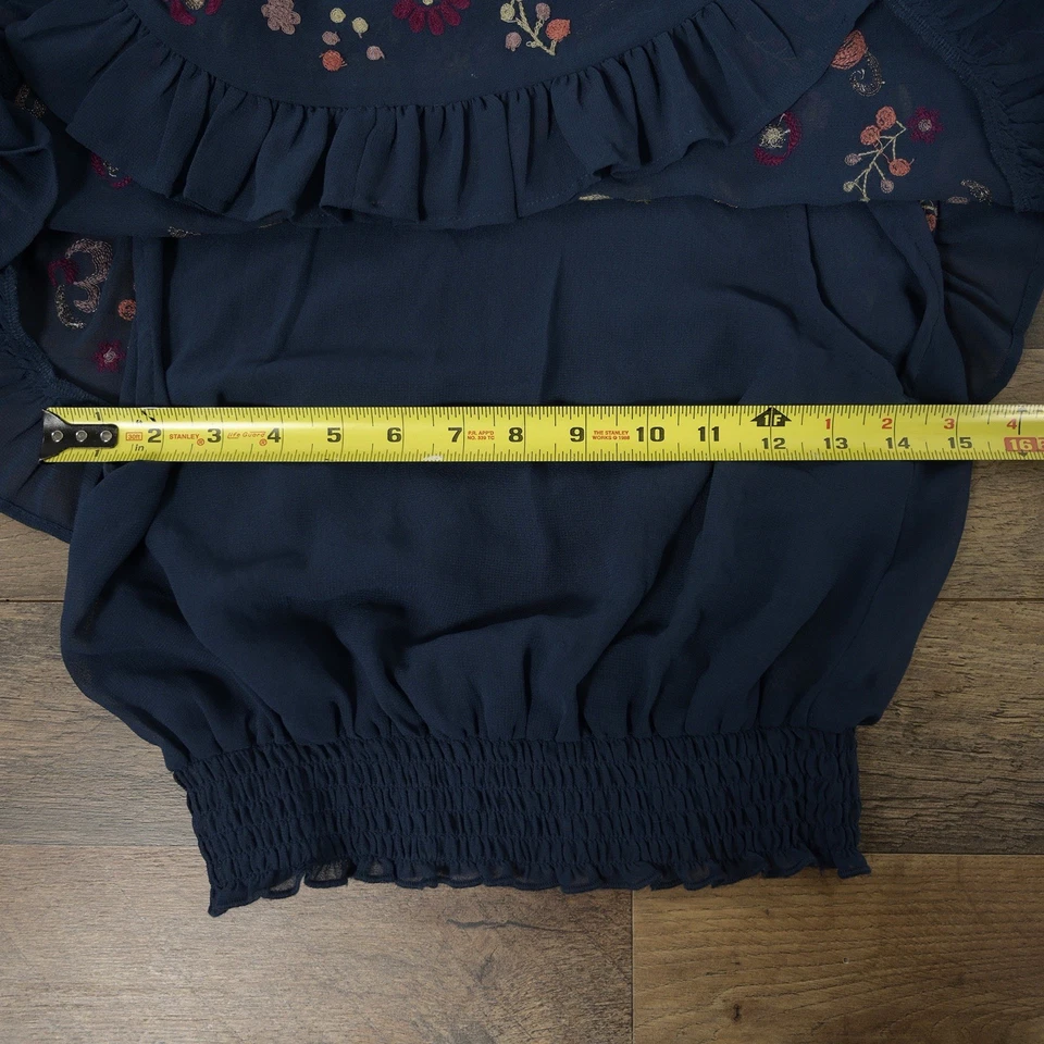 Blusa corta H&M para mujer 4P verde azulado oscuro floral con volantes de gasa cintura elástica Foto 2 de 4