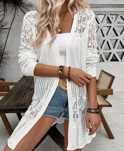 Women's Casual Hollow Out White Cardigan NWT