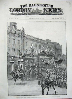 Original alter antiker Druck 1887 Queen Buckingham Palace Siers Aldershott Berks
