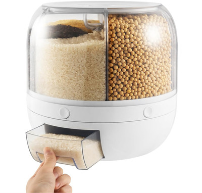 6-Grid 360° Grains Dispenser Rotating Rice Dispenser Storage Container 13lbs