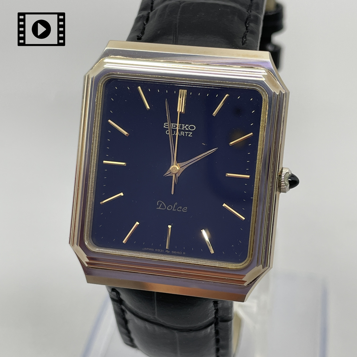SEIKO DOLCE 5931-5560 黒革 ゴールド ヴィンテージ 77 Seiko Dolce 5931-5490 Vtg 1982 [US Stock] Black Gold Tank Qz Mens