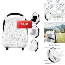 Muslin Baby Car Seat Cover with Extra Large Mesh Window - Leaf