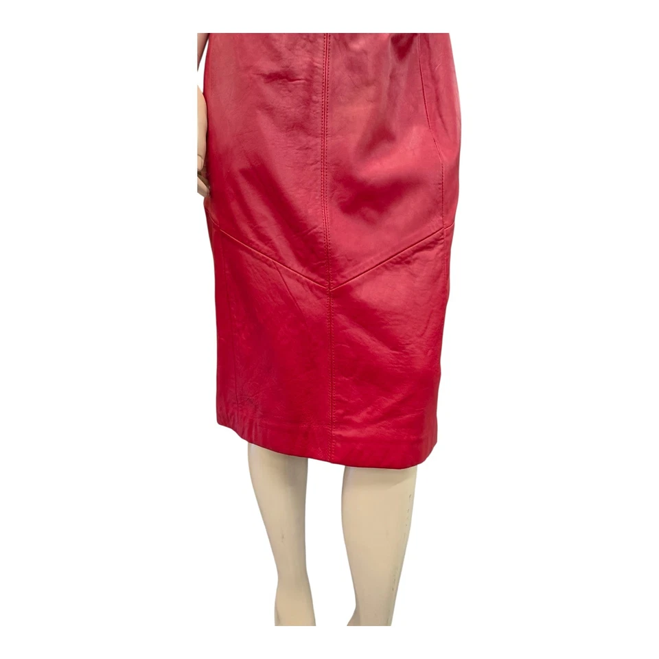 Falda lápiz de cuero Wilson de colección años 80 cintura alta midi rockera punk talla 18 rayas Foto 3 de 4