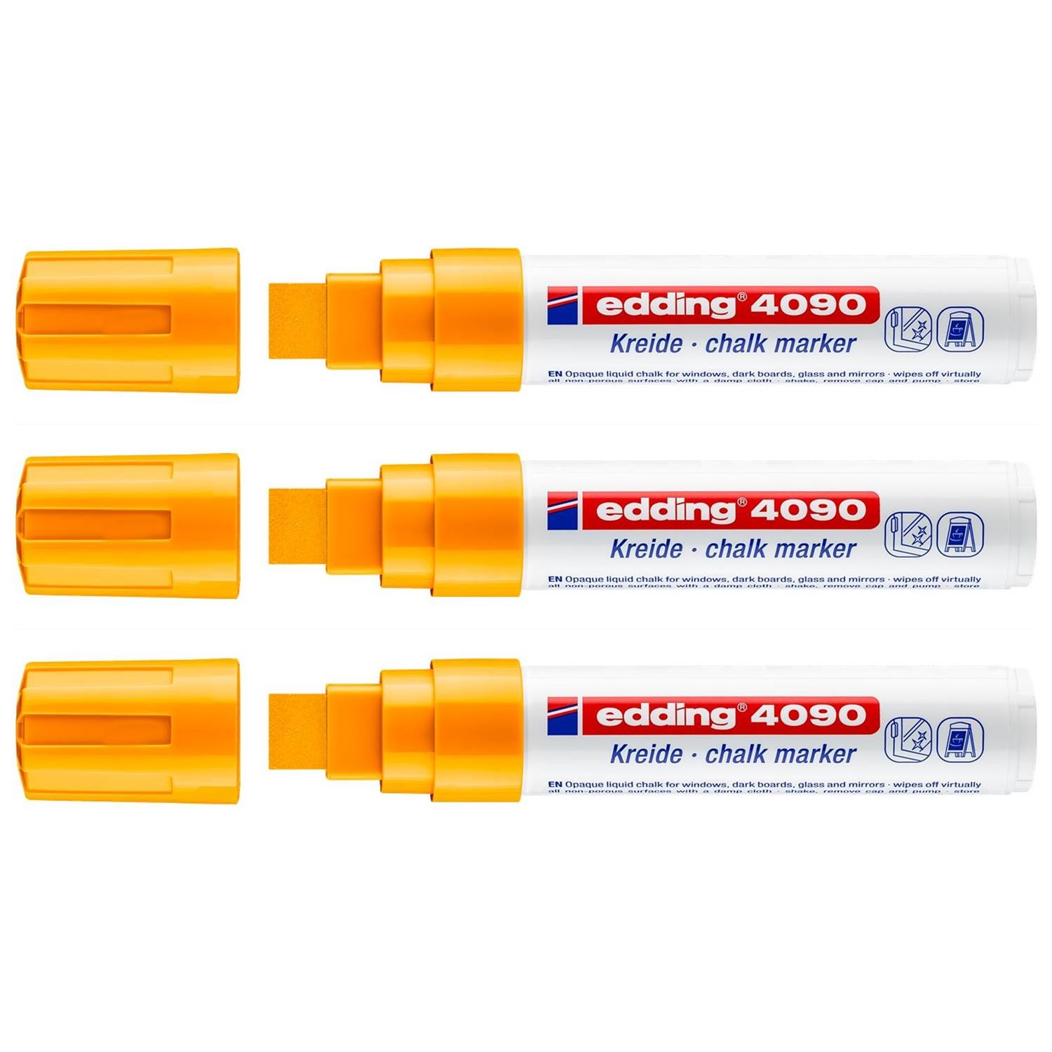 Marqueur craie edding 4090 orange fluo lot de 3 feutres pointe large 15mm