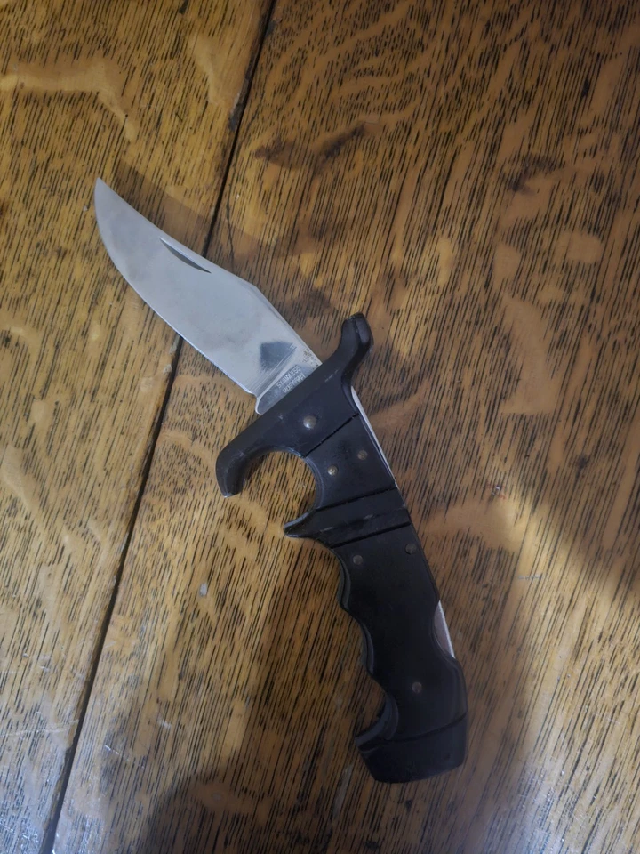 3 cuchillos plegables y 2 fundas de cuero caza pesca camping Foto 2 de 4