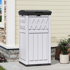 32 Gallon Outdoor Trash Can, Waterproof Resin Garbage Bin with Lid Drip Tray
