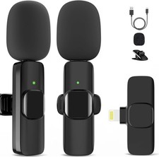 Microphone for iPhone, 2 Pack Wireless Microphones, Mini Mic, Lavalier, Black