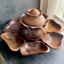 Vintage 60s Lotus Monkey Pod Wooden Party Serving Lazy Susan Serving 20"Diameter