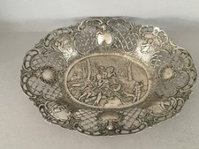 Gro&szlig;e Schale Korb Jagdszene durchbrochen gearbeitet 800er Silber um 1900