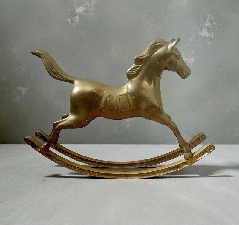 Vintage Large Brass Rocking Horse 10” x 15” Over 5 Lbs