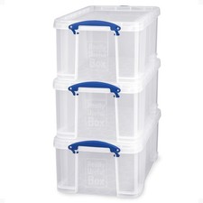 Really Useful Box 32 liter Storage Container w/Lock Handles, Clear(3pk)(Used)